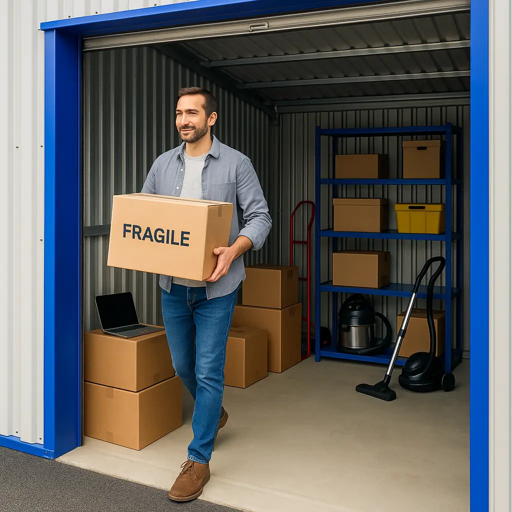 Man carrying box from unit